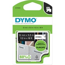 1001 Dymo S0718060, Yüksek Performans Kalıcı Polyester (12 mm x 5,5 Mt), Siyah/beyaz (16959)