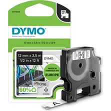 1001 Dymo S0718040, Yüksek Performans Esnek Naylon (12 mm x 3,5 Mt), Siyah/beyaz (16957)