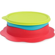 1001 Tupperware Çocuk Tabağı 500 ml Misket Limonu Mavi Kırmızı Bebek Kaymaz Çocuk Tabağı