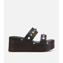 Hotiç 01TEY324200A100 KADIN Siyah Renkli Taş Aksesuar Platform Sandalet