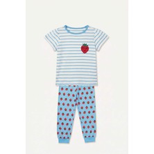 DeFacto %100 Pamuk Regular Fit Kısa Kollu Baskılı Tişört Baskılı Lastikli Paça Alt 2'li Pijama Takımı Kız Bebek H5502A526AU