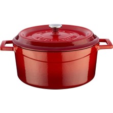 1001 Lava Döküm Yuvarlak Tencere, Trendy, 24 Cm, 4.49 L Hacim, Kırmızı