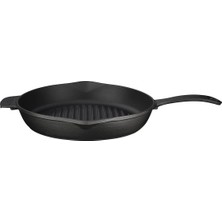1001 Lava Döküm Yuvarlak Izgara Tava, Metal Kulplu, Konkav Taban, 28 cm