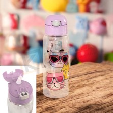 1001 Lüks Pipetli Lila Kedi Desenli Matara 500ML Mono TP726