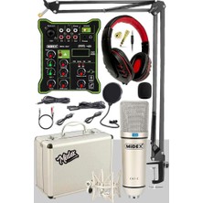 1001 Midex Cx1 Functional Paket-4 Stüdyo Mikrofon Ses Kartlı Mikser Kulaklık Stand