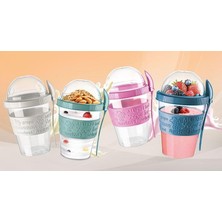 1001 Take'n Go Kapaklı Kaşıklı Yoğurt ve Diyet Kabı 600 ml (Pembe)