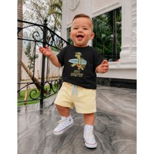 Organickid Basic Bebek Oversize Nakışlı Siyah T-Shirt