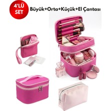 NS Reliable 4’lü Set Makyaj ve Kozmetik Seyahat Çantası - Su Geçirmez Düzenleyici Valiz Içi Organizer-Fuşya