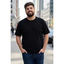 Tommy Life Siyah Basic Kısa Kol O Yaka Büyük Beden Erkek T-Shirt - 88072