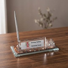 Çılgıntrend Kişiye Özel Kristal Cam Masaüstü Isimlik - Kalemli Kartvizitlik Seti