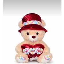Ziventa 33 cm Peluş Ayıcık Şapkalı Love Kalpli | Sevgililer Günü & Özel Gün Hediyesi Yumuşak Dolgulu Oyuncak
