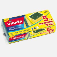 Vileda Yeşil Oluklu 5li Dikdörtgen Bulaşık Süngeri (6'li Paket)