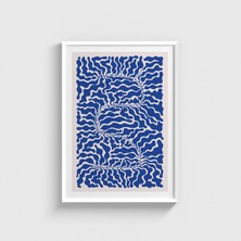 Domirus Mavi Yaprak Desen 3 Tablo Çerçeveli Poster Duvar Dekorasyonu