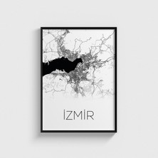 Domirus Izmir Şehir Haritası Tablo Çerçeveli Poster Duvar Dekorasyonu