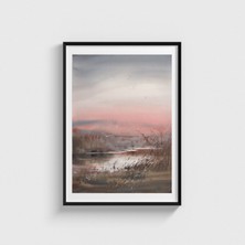 Domirus Günbatımı Göl Manzarası 1 Tablo Çerçeveli Poster Duvar Dekorasyonu
