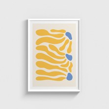 Domirus Sarı Mavi Soyut Şekiller Tablo Çerçeveli Poster Duvar Dekorasyonu