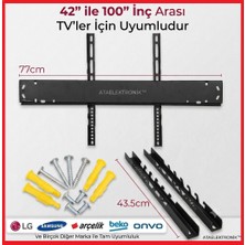 Ata Elektronik Tüm Markalara Uyumlu 75'' Inç 190 Ekran Uyumlu Televizyon Sabit Duvar Askı Aparatı - Dübel + Vida