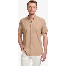 Pierre Cardin Erkek Vizon Keten Karışımlı Regular Fit Kısa Kollu Gömlek 50325340-VR052