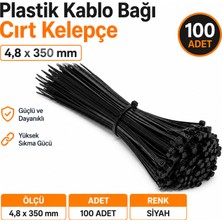 Badem10 Kablo Bağı Plastik Cırt Kelepçe 4,8X350 mm Siyah 100 Adet Güçlü Kilitleme Kablo Sabitleme Bağı