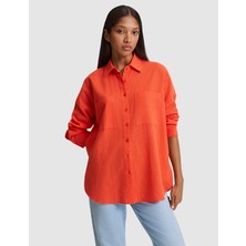 Pierre Cardin Kadın Nar Çiçeği Oversize Keten Karışımlı Gömlek 50328624-VR039