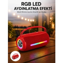 DS LLC 360 Rgb Led'li Taşınabilir Bluetooth Hoparlör – Kırmızı, Usb/tf Destekli