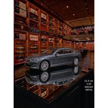 Oyuncak Sahili Bmw The7 Xdrive 760Li Model Metal 21cm Araba Diecast 1.24 Metal Kapı Bagaj Kaput Açılır Ses Far Işık Metalic Silver