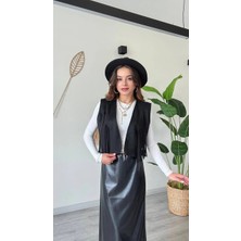 Püskül Detaylı Modern Yelek – Güçlü ve Özgür Stil-Siyah