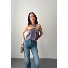 Lila Toka Detaylı Bluz