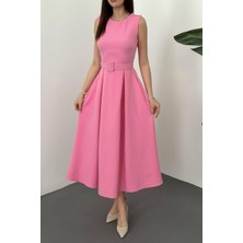 Altunay Atölye Pembe Halter Yaka Kloş Elbise