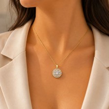 İpek Gold Renk Yuvarlak Taş Detaylı Çelik Kolye