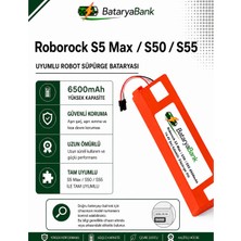 BataryaBank Roborock S5 Max / S50 / S55 Uyumlu Robot Süpürge Bataryası 14.4V 6500MAH Şarj Edilebilir Yedek Pil