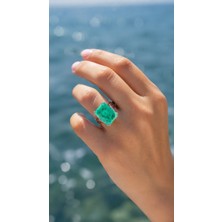 Silveranka 925 Ayar Gümüş Baget Doğal Paraiba Taşlı Yüzük