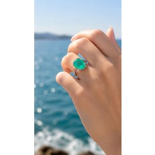 Silveranka 925 Ayar Gümüş Oval Doğal Paraiba Taşlı Yüzük