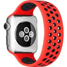 Drop Tedarik Apple Watch 42MM Ayarlı Delikli Silikon Kordon - Kırmızı-Siyah