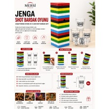 Mersi Shop Jenga Shot Bardak Oyunu – Ahşap Denge Oyunu ve 4 Cam Shot Bardak Seti