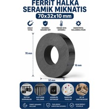 Dünya Magnet 70X32X10 mm Ferrit Halka Seramik Mıknatıs Güçlü Magnet Kömür Ferrit