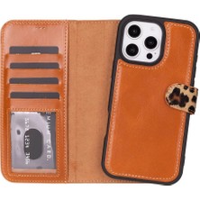 BYZM Cüzdan Taşıma Derdi Olmadan – iPhone 16 Pro Max Uyumlu Hakiki Deri El Yapımı Kart Yuvalı Kılıf (Leopar Desenli)