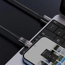 BYZM Şeffaf Uçlu iPhone 45W USB Hızlı ve Dayanıklı Şarj ve Data Işıklı Örgü Kablo 1 Metre