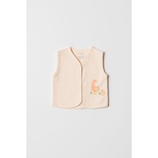 Hafy Baby %100 Pamuk Fitilli Unisex Bebek Yeleği Düğmeli Ördek Nakışlı V Yaka