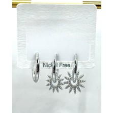 Kadın Küpe Ithal Özel Seri 3'lü Zirkon Taş Güneş Model Halka Kararmaz Küpe