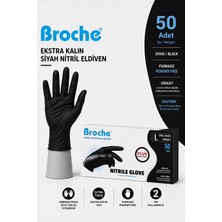 Broche Ultra Extra Kalın Siyah Nitril Muayene Eldiveni Pudrasız 50'li Paket - LARGE