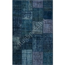 İbrahim Tekin Halıcılık 152 x 245  cm  El Yapımı Patchwork Halı, Modern Lacivert ve Mavi tonlarda Yünlü Halı