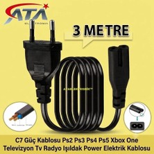 Ata Elektronik 3 Metre - C7 Güç Kablosu Ps2 Ps3 Ps4 Ps5 Xbox One Televizyon Tv Radyo Işıldak Power Elektrik Kablosu