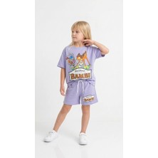 Yiğit Butik Kız Çocuk Bambi Baskılı Oversize Tişört ve Şort Takım