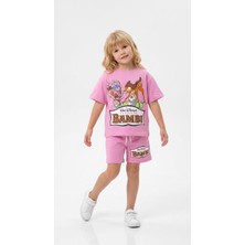 Yiğit Butik Kız Çocuk Bambi Baskılı Oversize Tişört ve Şort Takım