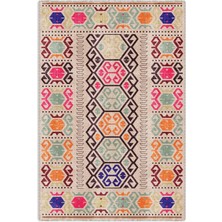 Pastel Home Bej Pembe Anadolu Kilim Modeli Şönil Halı Kilim Yolluk Kaymaz Yıkanabilir Salon Koridor Mutfak