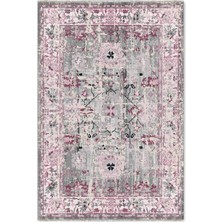 Pastel Home Gri Pembe Tasarım Şönil Halı Kilim Yolluk Kaymaz Yıkanabilir Saçaklı Oturma Odası Mutfak Koridor