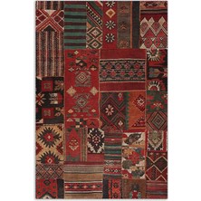 Pastel Home Kırmızı Patchwork Anadolu Kilim Şönil Halı Yolluk Kaymaz Yıkanabilir Saçaklı Salon Koridor Mutfak