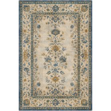Pastel Home Bej Sarı Mavi Çiçekli Şönil Halı Kilim Yolluk Kaymaz Yıkanabilir