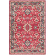 Pastel Home Retro Kırmızı Pembe Şönil Halı Kilim Yolluk Kaymaz Yıkanabilir Mutfak Salon Koridor